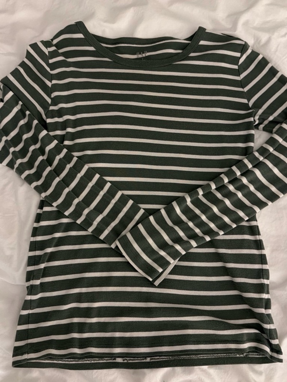 GAP Forest Green & White Striped Long-Sleeve Crewneck